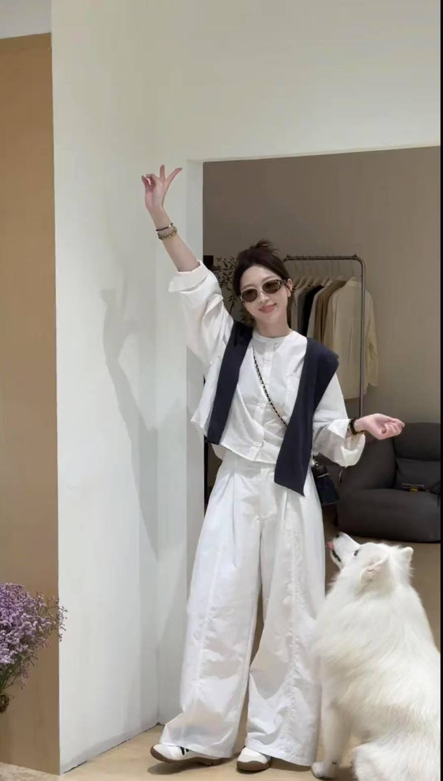 Early Autumn Korean Style Casual Loose Slimming Shirt and Wide Leg Pants Set