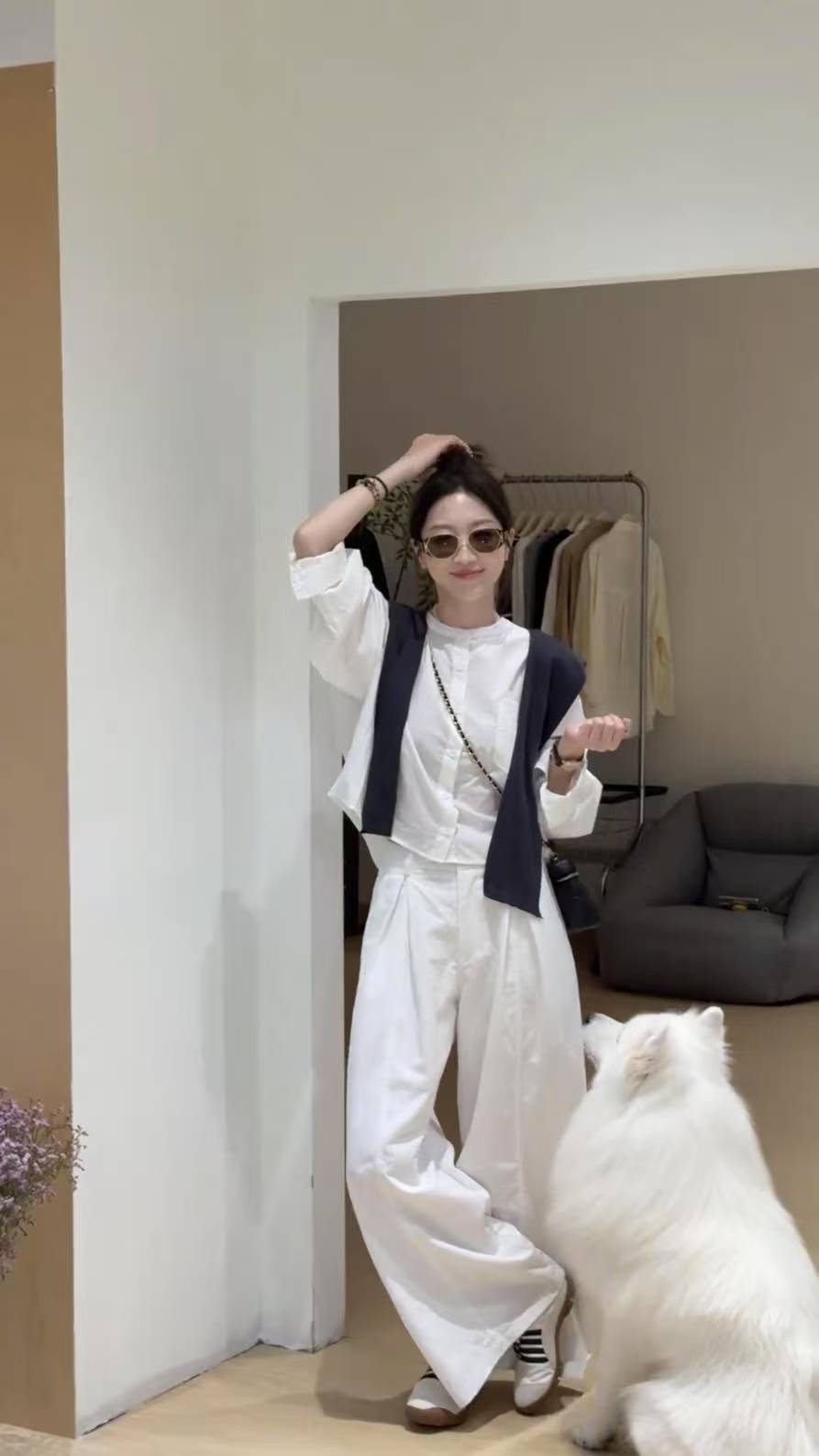 Early Autumn Korean Style Casual Loose Slimming Shirt and Wide Leg Pants Set - Image 2