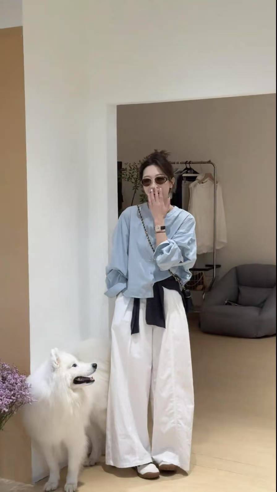 Early Autumn Korean Style Casual Loose Slimming Shirt and Wide Leg Pants Set - Image 4