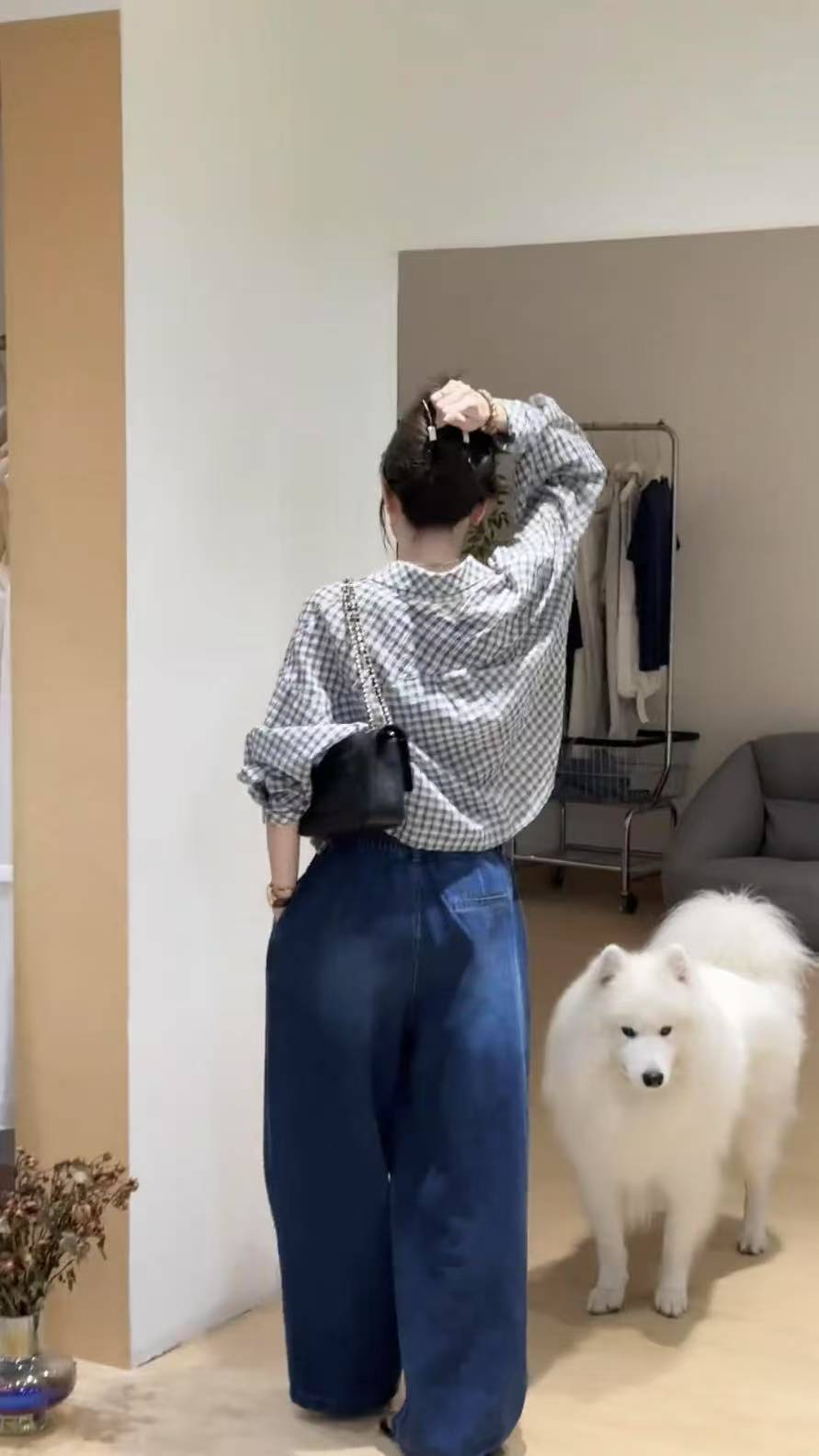 Korean Style Plaid Shirt Cami Top and Wide Leg Pants Three Piece Set - Image 4