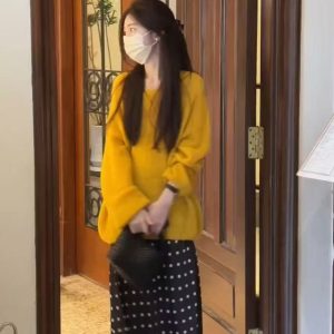 Korean Style Lazy Brightening Knit Sweater and Polka Dot Skirt Two-Piece Set