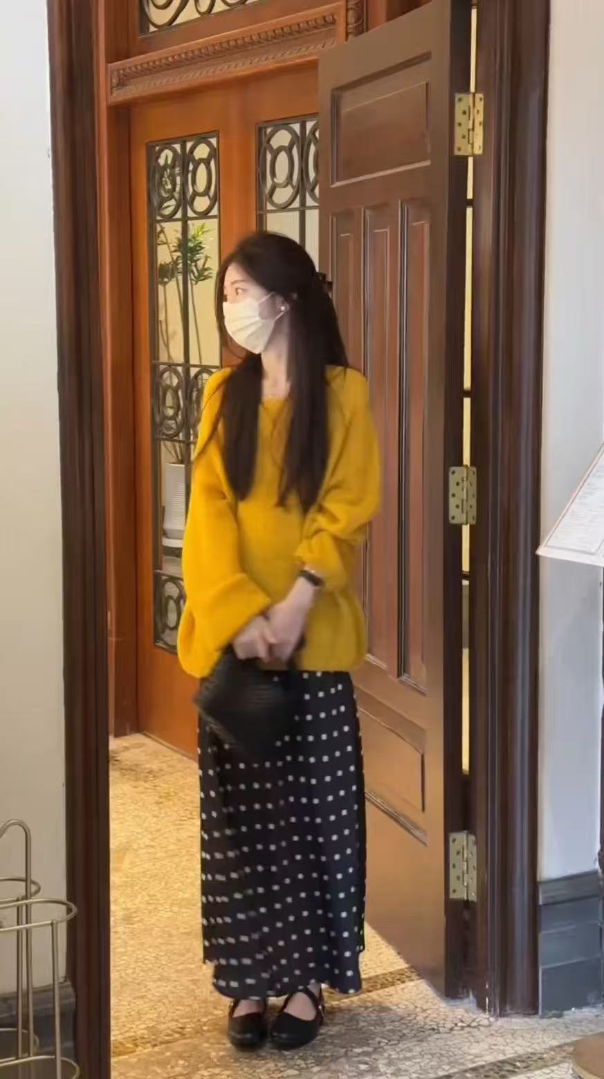 Korean Style Lazy Brightening Knit Sweater and Polka Dot Skirt Two-Piece Set