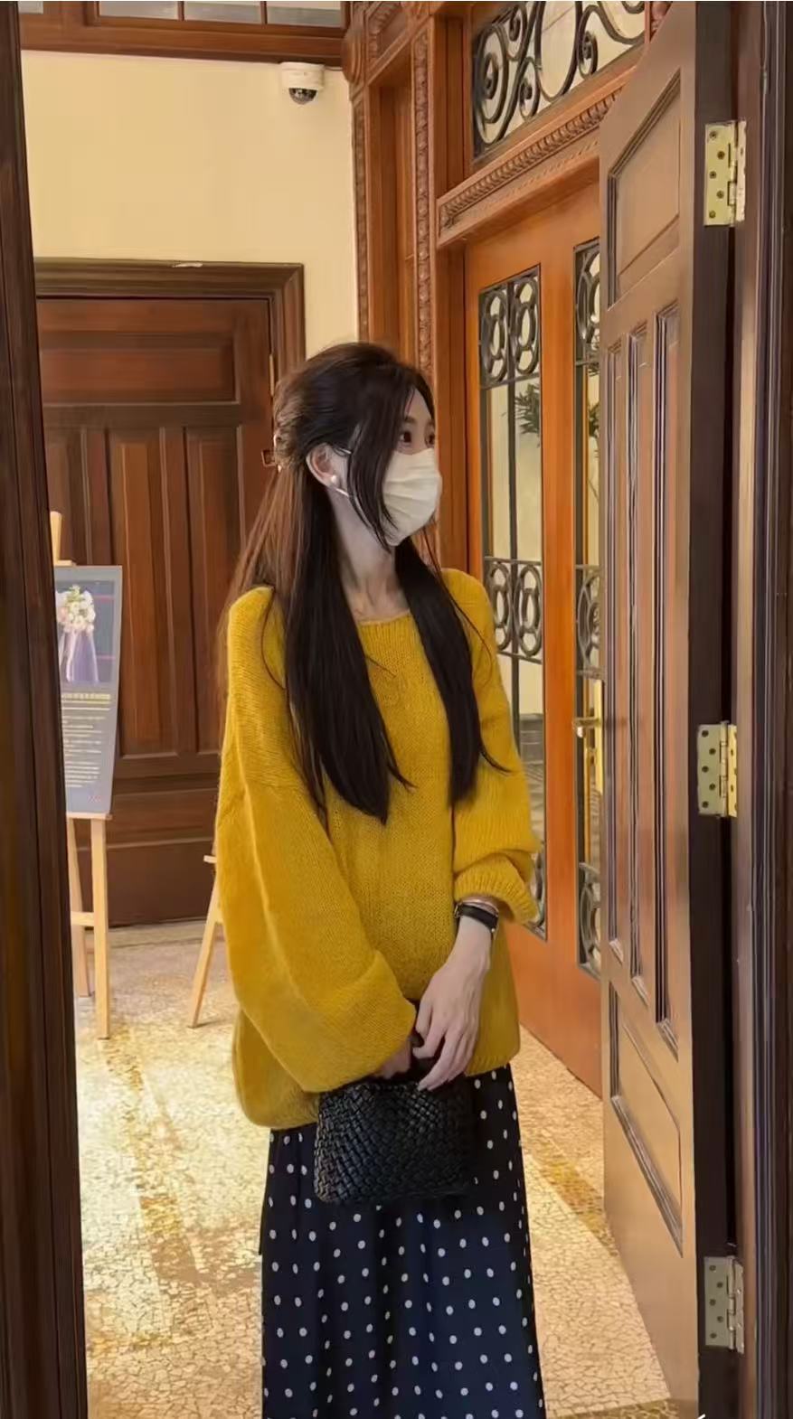 Korean Style Lazy Brightening Knit Sweater and Polka Dot Skirt Two-Piece Set - Image 2