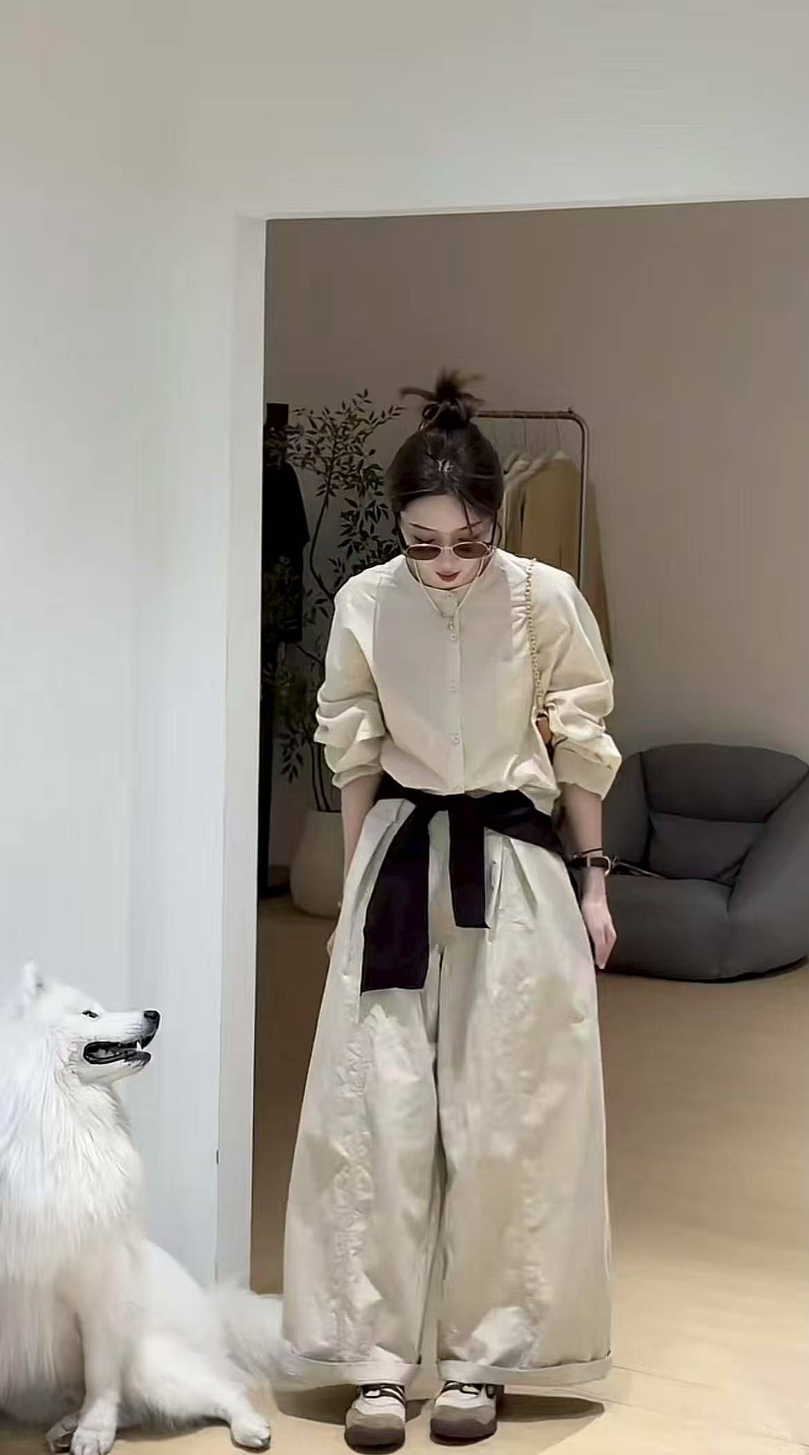 Early Autumn Korean Style Casual Loose Slimming Shirt and Wide Leg Pants Set - Image 3