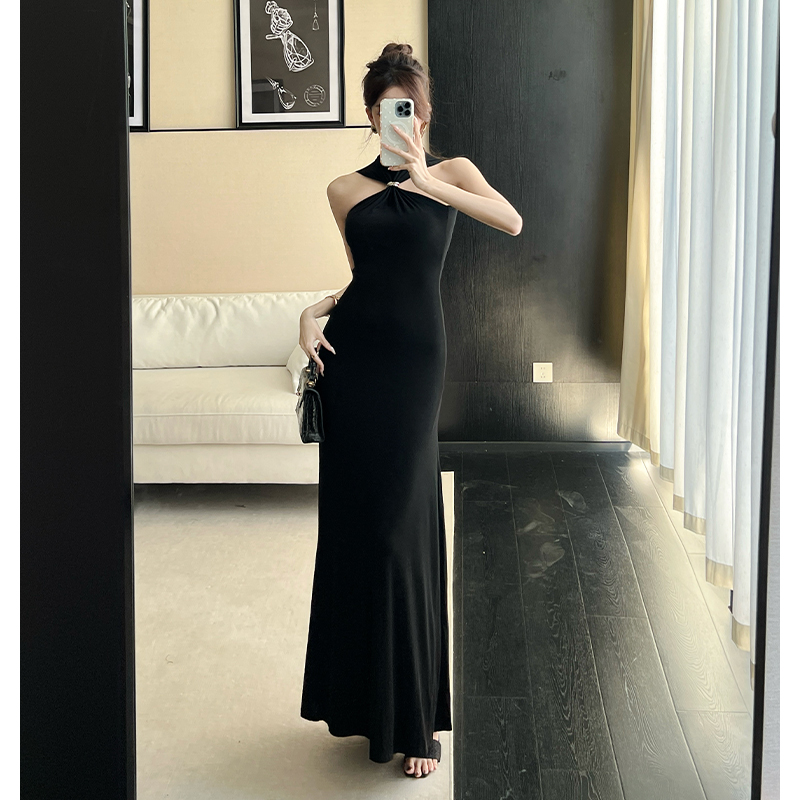 2026 Summer New Slim Fit Stretch Skin-Friendly Draped High Neck Knit Long Dress Sexy Pure Desire Hot Girl Dress Women - Image 2