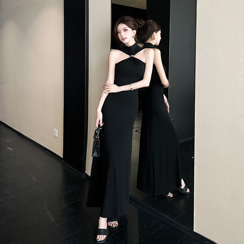 2026 Summer New Slim Fit Stretch Skin-Friendly Draped High Neck Knit Long Dress Sexy Pure Desire Hot Girl Dress Women - Image 5