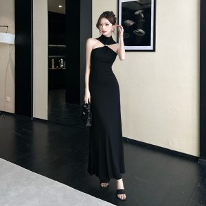 2026 Summer New Slim Fit Stretch Skin-Friendly Draped High Neck Knit Long Dress Sexy Pure Desire Hot Girl Dress Women