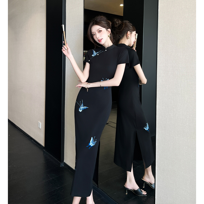 2026 Spring Summer New Chinese Style Short Sleeve Qipao Dress Slimming Long Dress - Image 2