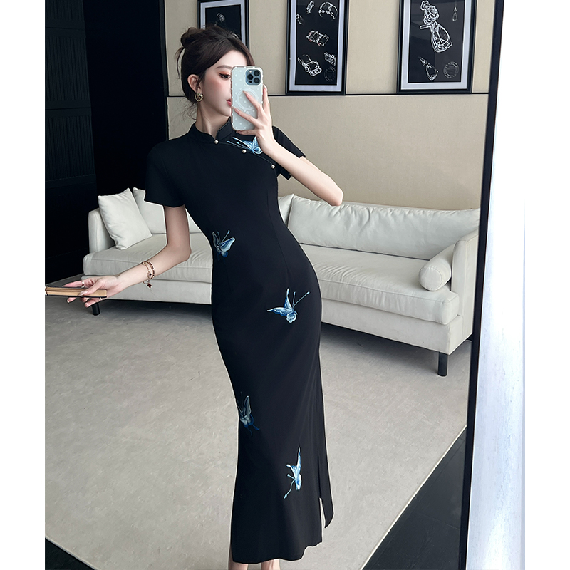 2026 Spring Summer New Chinese Style Short Sleeve Qipao Dress Slimming Long Dress - Image 4
