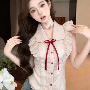 Korean Sweet Doll Collar Sleeveless Shirt for Women Summer Slim Fit Top