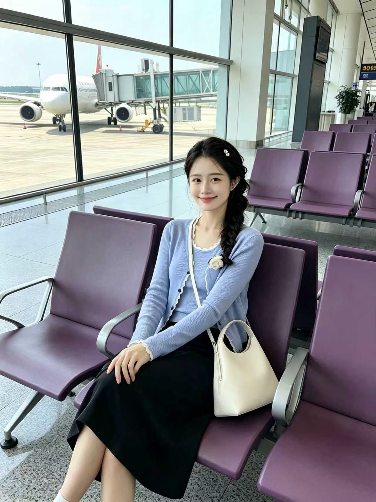 Women's Blue Knit T-Shirt Two-Piece Set 2026 Early Autumn Cardigan - Image 4