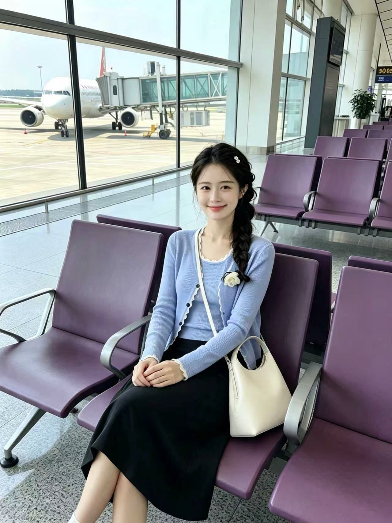 Women's Blue Knit T-Shirt Two-Piece Set 2026 Early Autumn Cardigan - Image 2