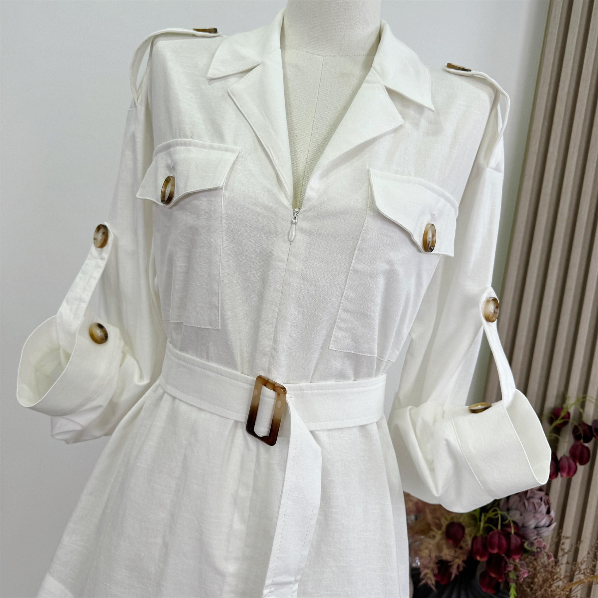 Women's Linen Shirt Dress Long Sleeve Cotton Linen Blend - Image 2