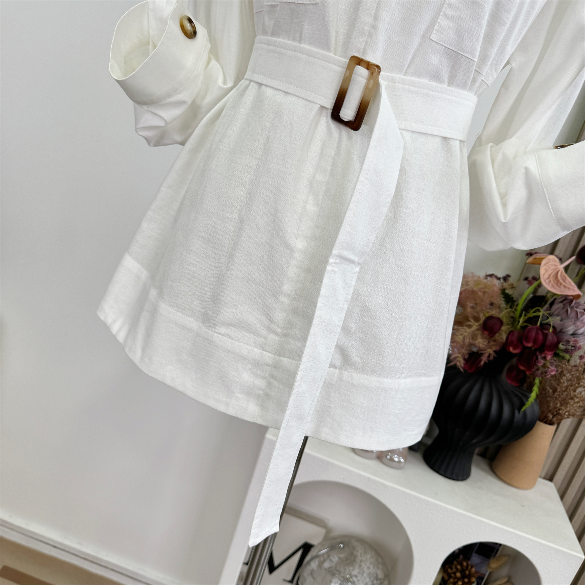 Women's Linen Shirt Dress Long Sleeve Cotton Linen Blend - Image 3