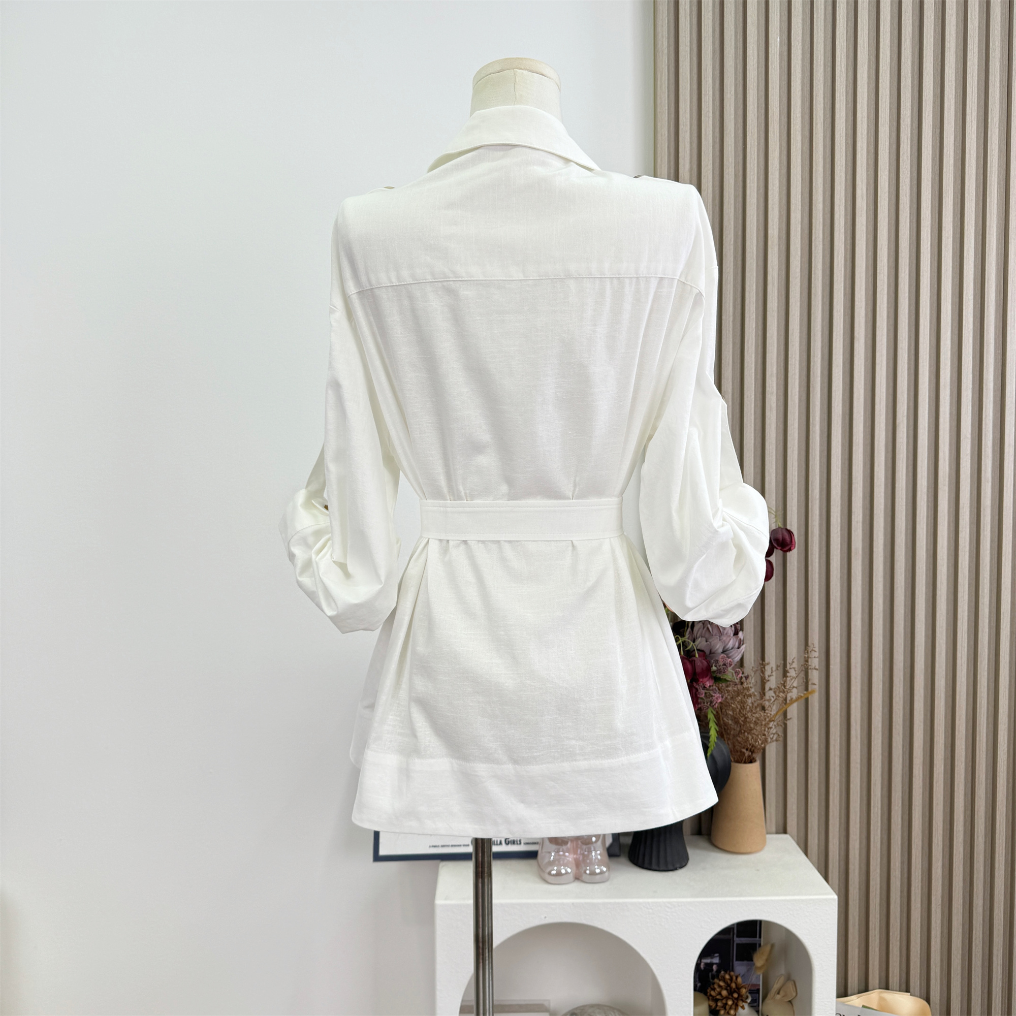 Women's Linen Shirt Dress Long Sleeve Cotton Linen Blend - Image 4