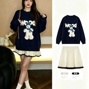 Autumn Two-Piece Sweater and Pleated Skirt Set for Women