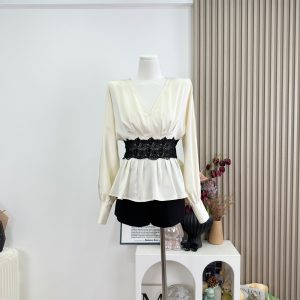 Elegant V-Neck Lace Waist Shirt Dress for Women