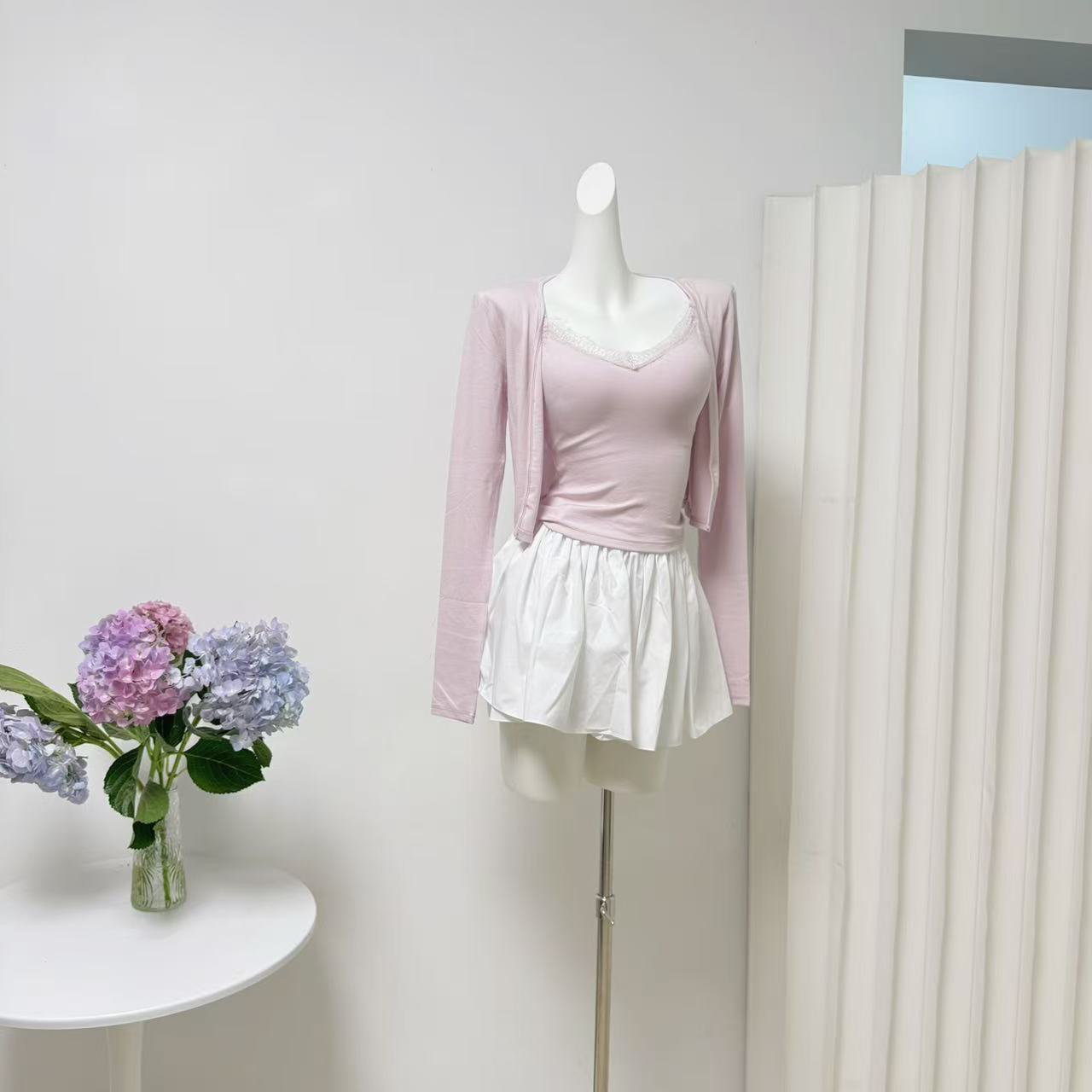 Women's Lace Layered Lyocell Cami and Cardigan Set with Chest Pads Korean Style - Image 3