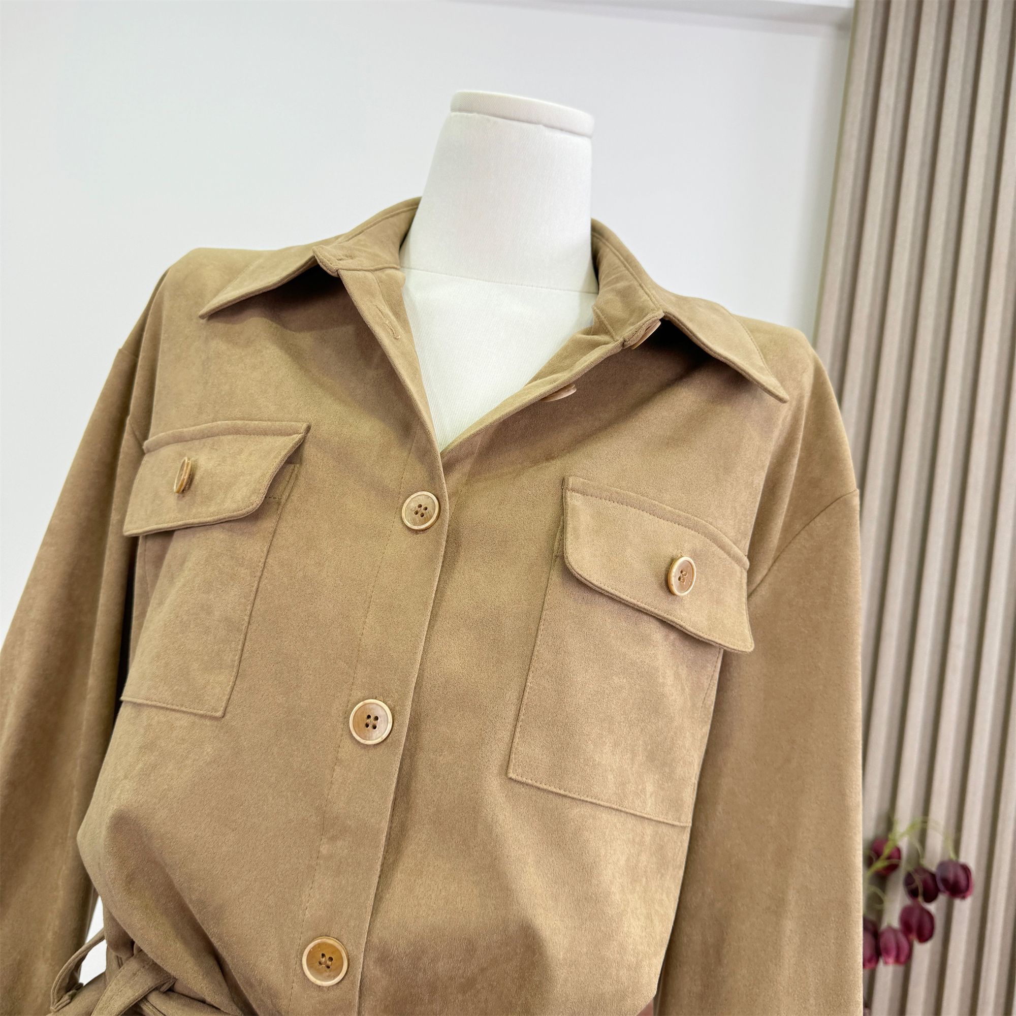 Cher Qiaoman Manhattan Weekend Suede Jacket Women Autumn Retro Chic Short Casual Jacket Top - Image 2